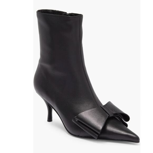 Jeffrey Campbell Bow Bootie Black Leather Size 7 NWOB Kitten Heel Sculpted Bow - Picture 1 of 13